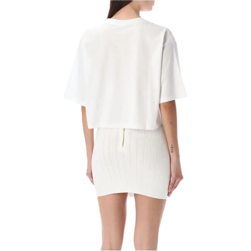 BALMAIN Flocked-logo Cropped Organic-cotton T-shirt-2