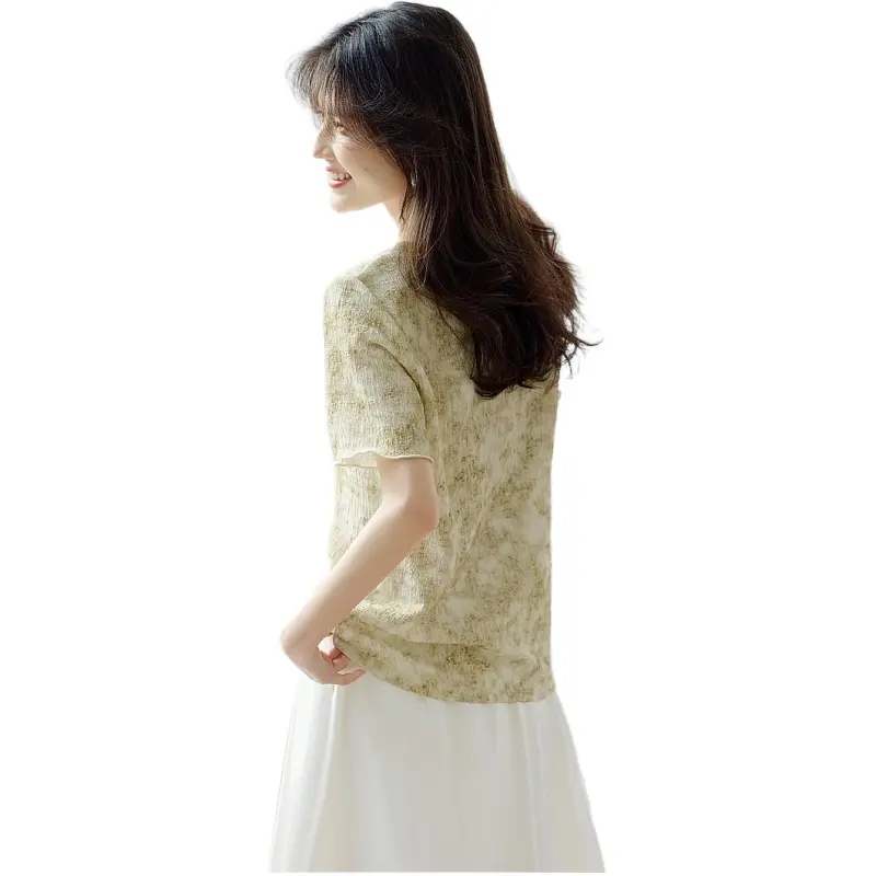 XWI T Shirt Women's Green & White Blended-1