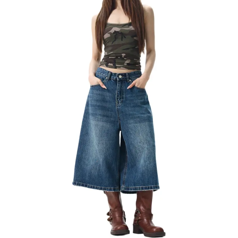 WLNEXT Cat Whisker Straight Fit Jeans With Loose Fit Design, Denim Style Shorts Unisex-2