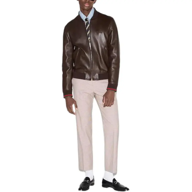 GUCCI Leather Jacket Coat Men's Brown-1