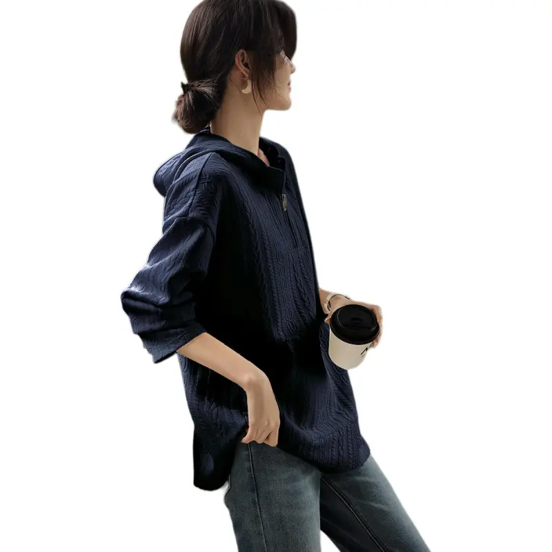 XWI Sweatshirt Women's Navy Blue Fleece Lined-4