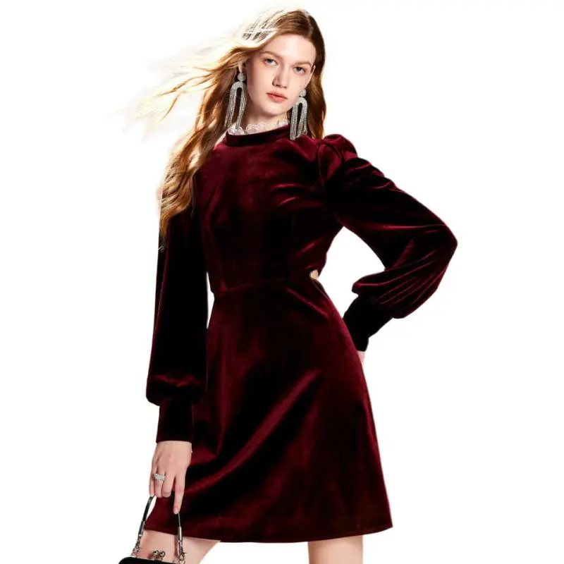 COCOON Long Sleeved Dress Women's Maroon-2