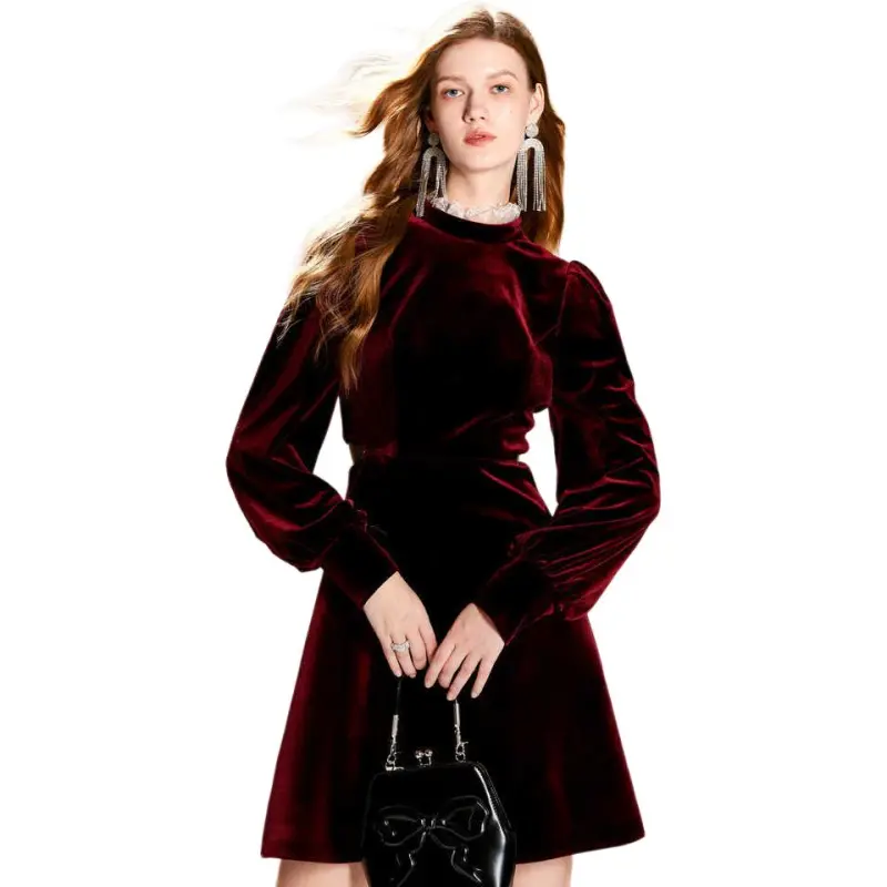COCOON Long Sleeved Dress Women's Maroon-1