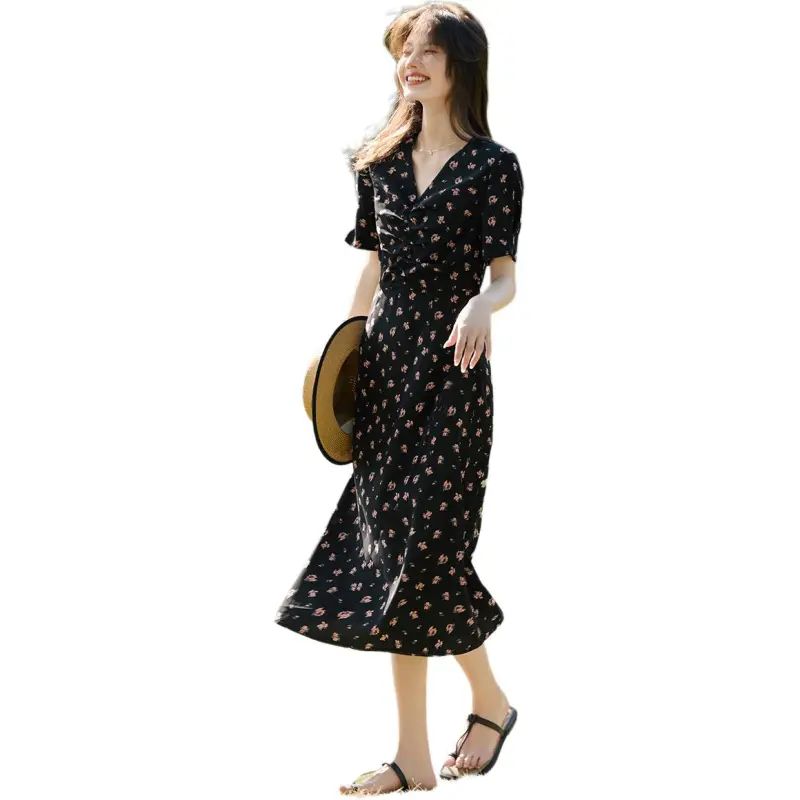 XWI Short Sleeved Dress Women's Black With Floral-3