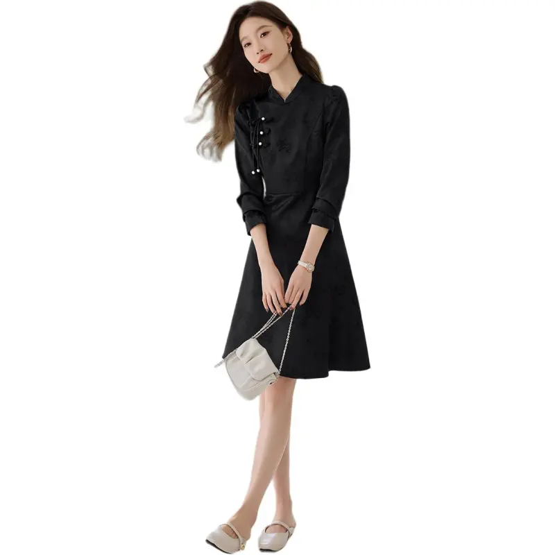 Mo Han Yi Mei Long Sleeved Dresses Women's Black-7
