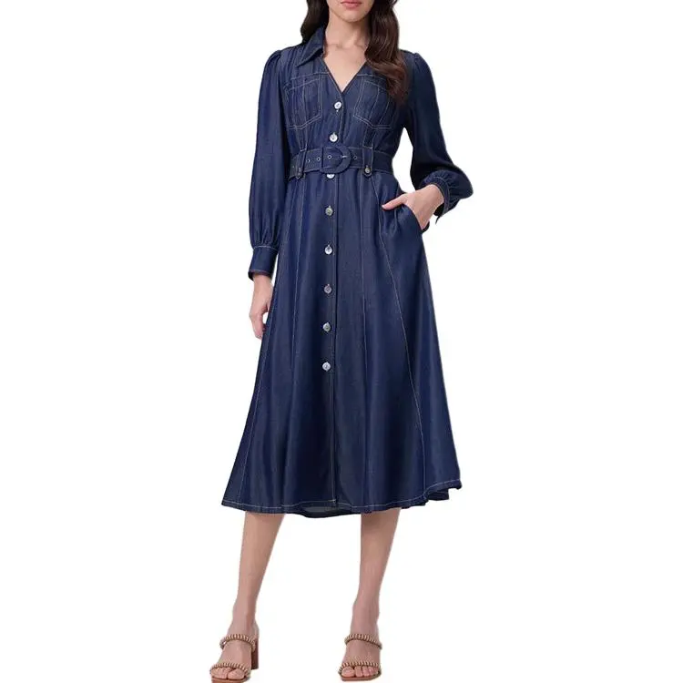 Diane Von Furstenberg SS25 Long Sleeved Dress Women's Dark Blue-1