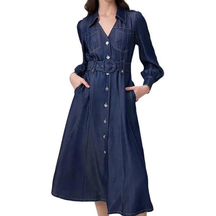Diane Von Furstenberg SS25 Long Sleeved Dress Women's Dark Blue-3