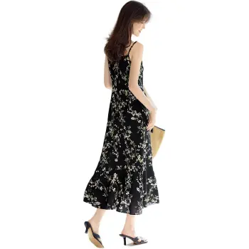 XWI Slip Dress Women's Black With Floral