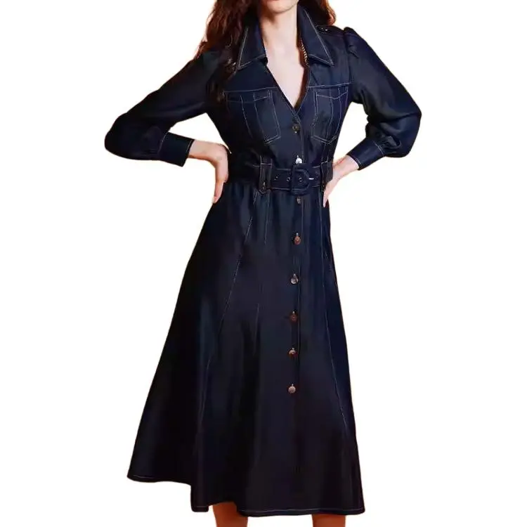 Diane Von Furstenberg SS25 Long Sleeved Dress Women's Dark Blue-4