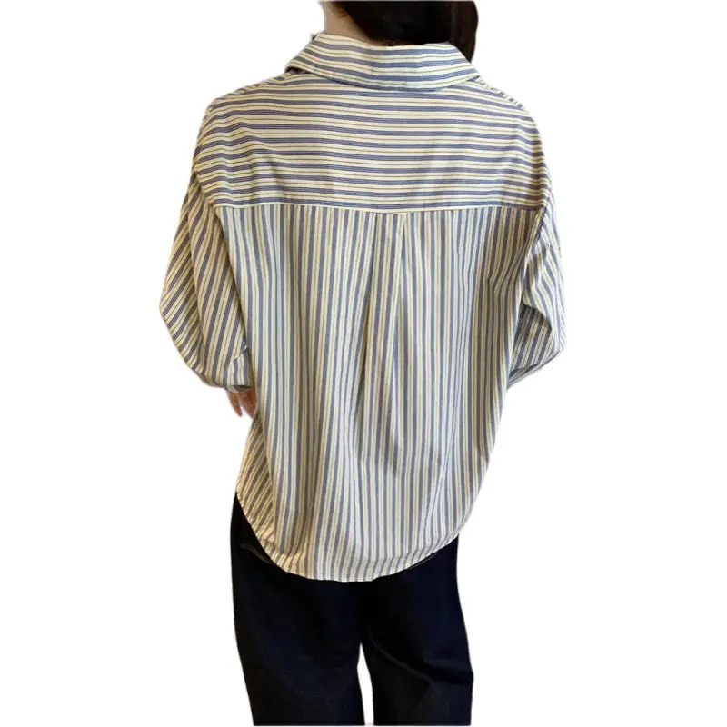 Mu Xiao Xin Shirt Women's Blue Stripes-4