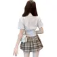 White Shirt (Tie) with Brown Plaid Skirt Clothing Set