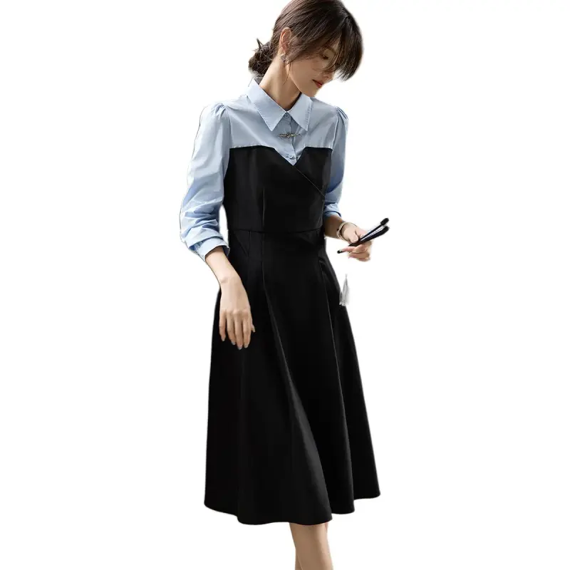 XWI Long Sleeved Dresses Women's Blue Black-3