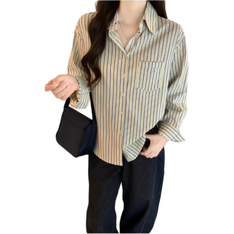 Mu Xiao Xin Shirt Women's Blue Stripes-2