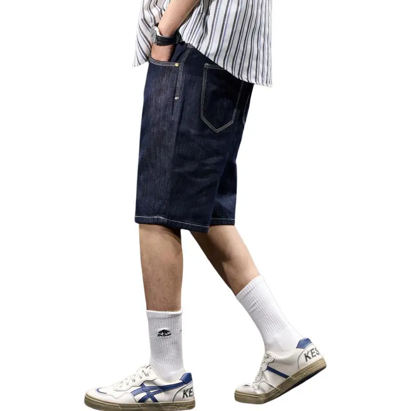 BUYDAUL Denim Shorts Men Black Blue-3