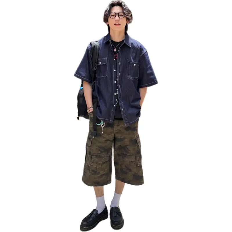 DUATOGE Denim Shorts Men Camouflage -3