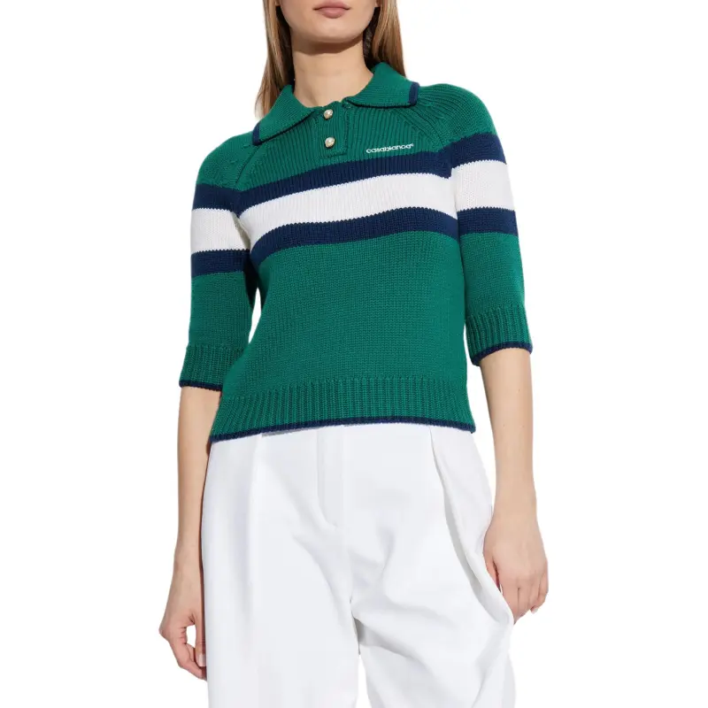 CASABLANCA Logo Embroidered Knitted Polo Top-1