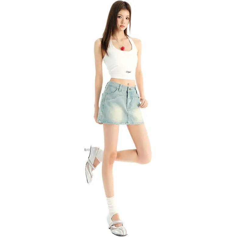 Rose Denim Short Skirts Women's-2