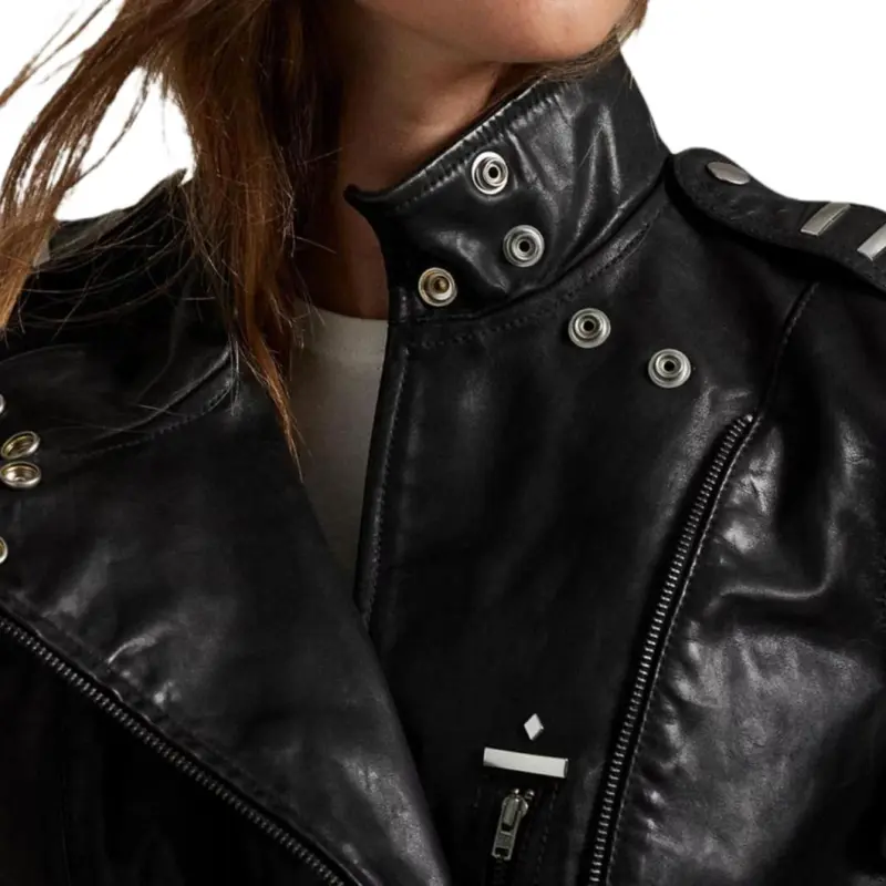 Polo Ralph Lauren Leather Jacket Women's Black-4