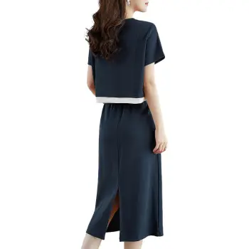 Like The Age Of Water Short Sleeved Dress Women's Navy Blue