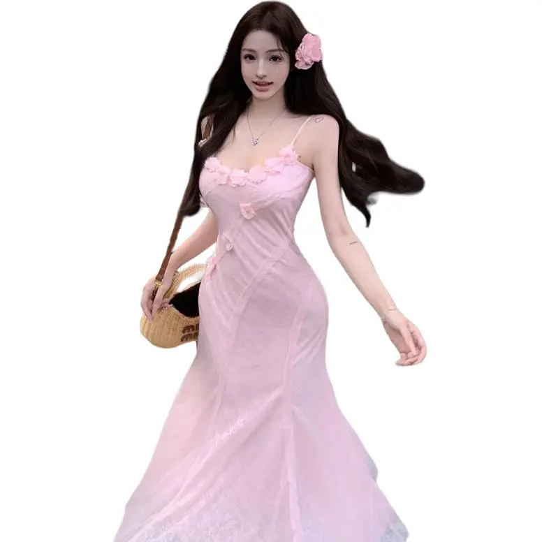 Mu Xiao Xin Slip Dresses Women's French Pink-1