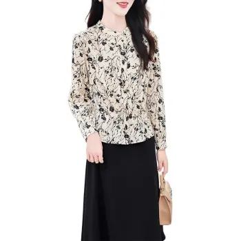 Yi Mengyuan Long Sleeved Silk Shirt Women's Starry Branches And Leaves
