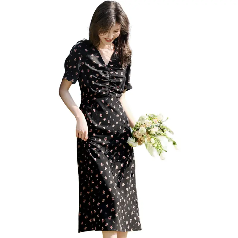 XWI Short Sleeved Dress Women's Black With Floral-4