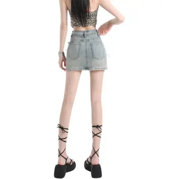 Wen Shan Denim Short Skirts Women's Washed Blue