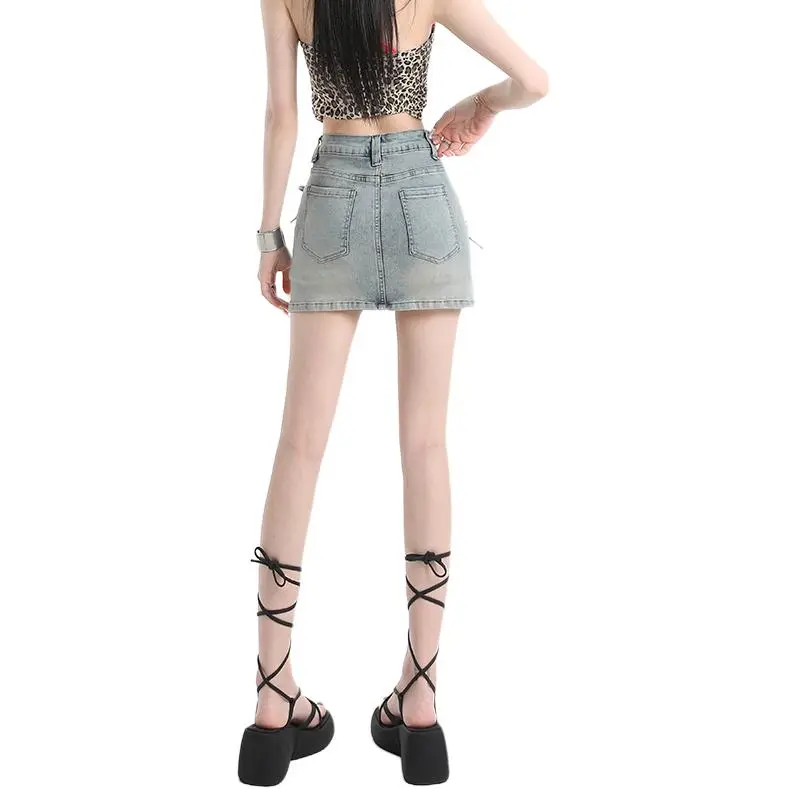 Wen Shan Denim Short Skirts Women's Washed Blue-0