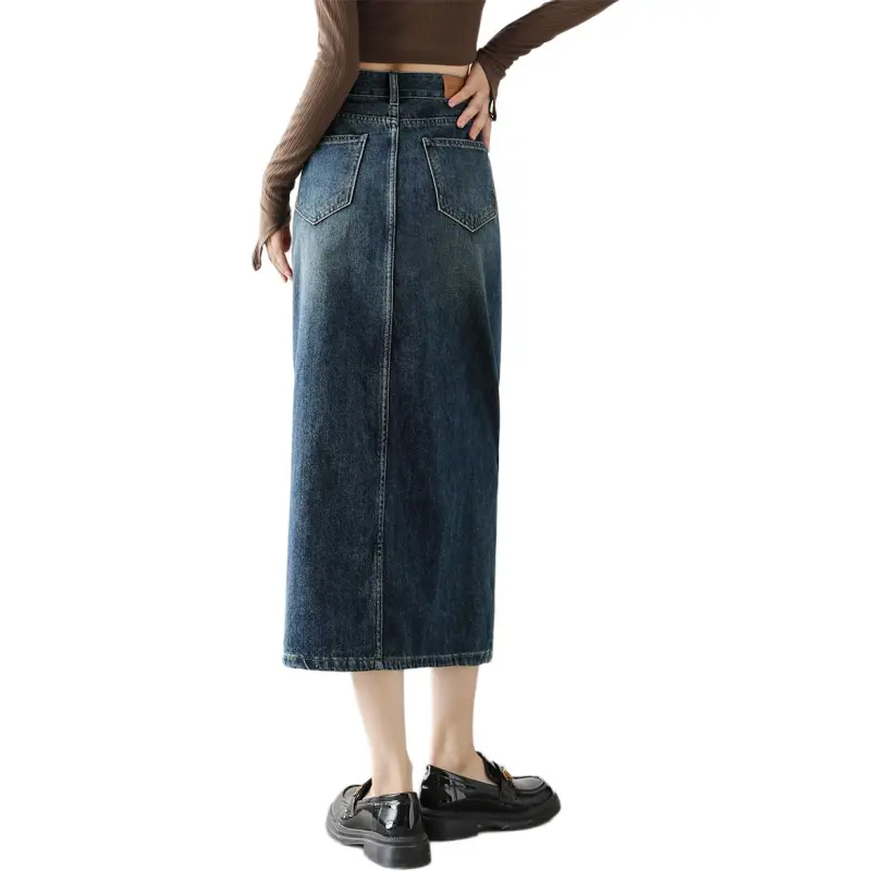 HIPPIEMISS Denim Long Skirts Women's Vintage Blue-1