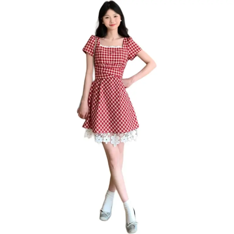 Dior Beauty Short Sleeved Dress Women's Red Cropped-3