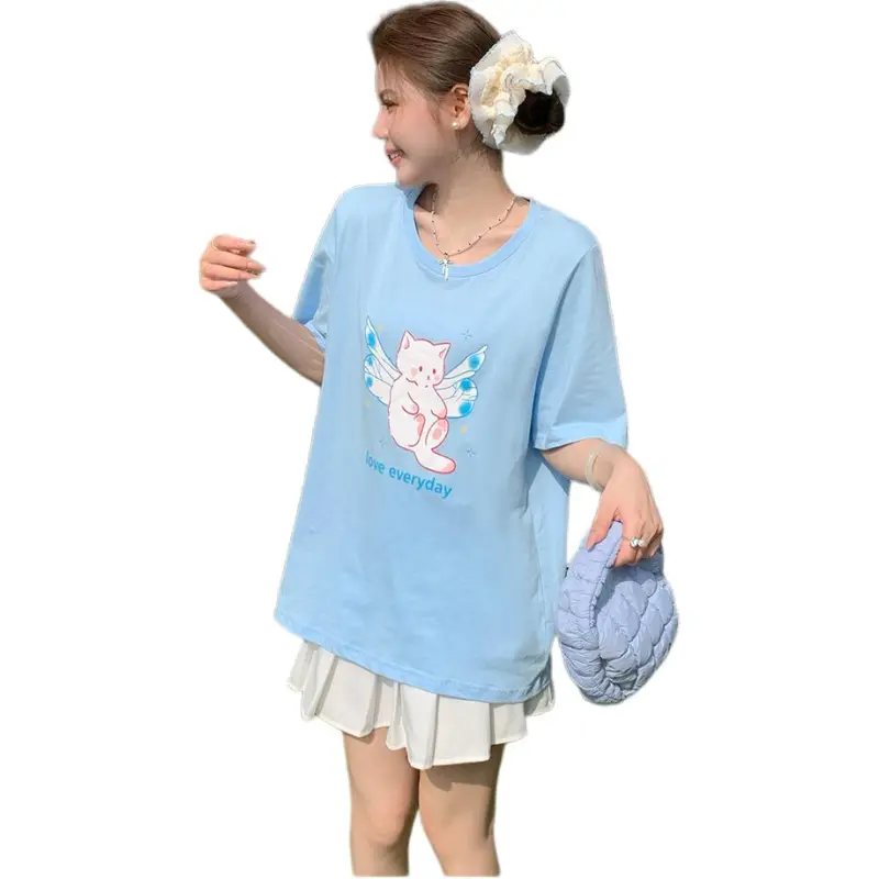 Mu Xiao Xin T Shirt Women's Light Blue Angel Kitten T Shirt-4