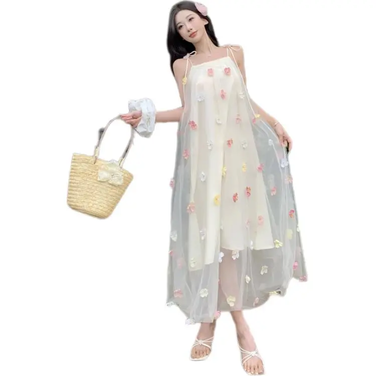 Flowers In Water Slip Dress Women's Apricot-3