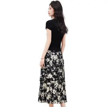 XINFEIYU Skirt Set Women's Black Floral