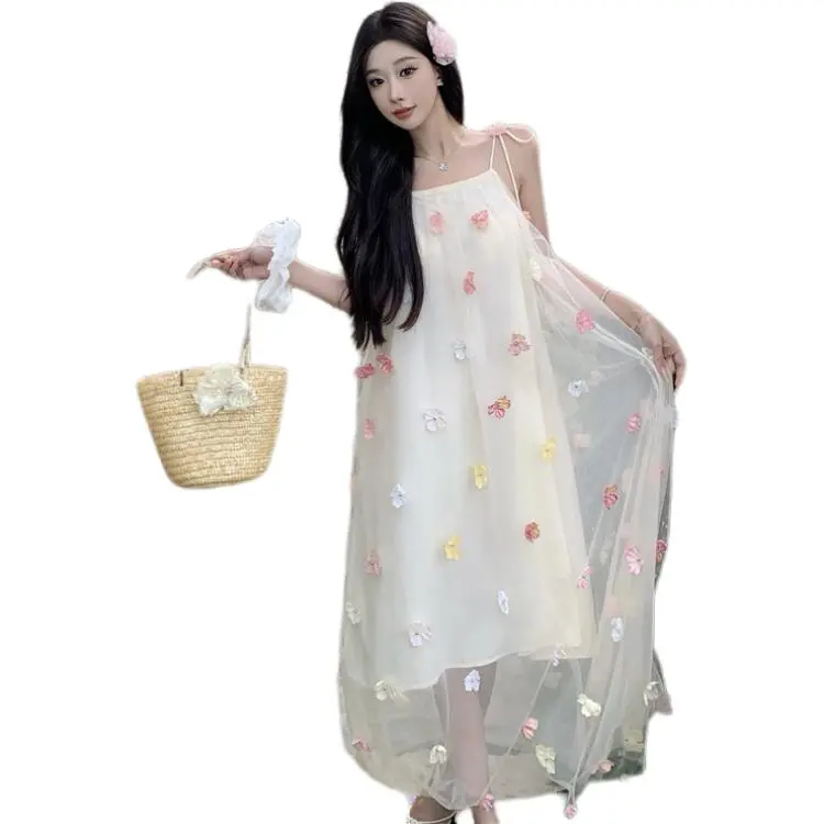 Flowers In Water Slip Dress Women's Apricot-2