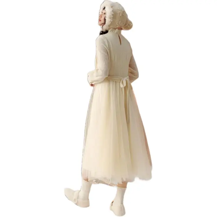 ZIHAN Long Sleeved Dress Women's Beige Gold-4