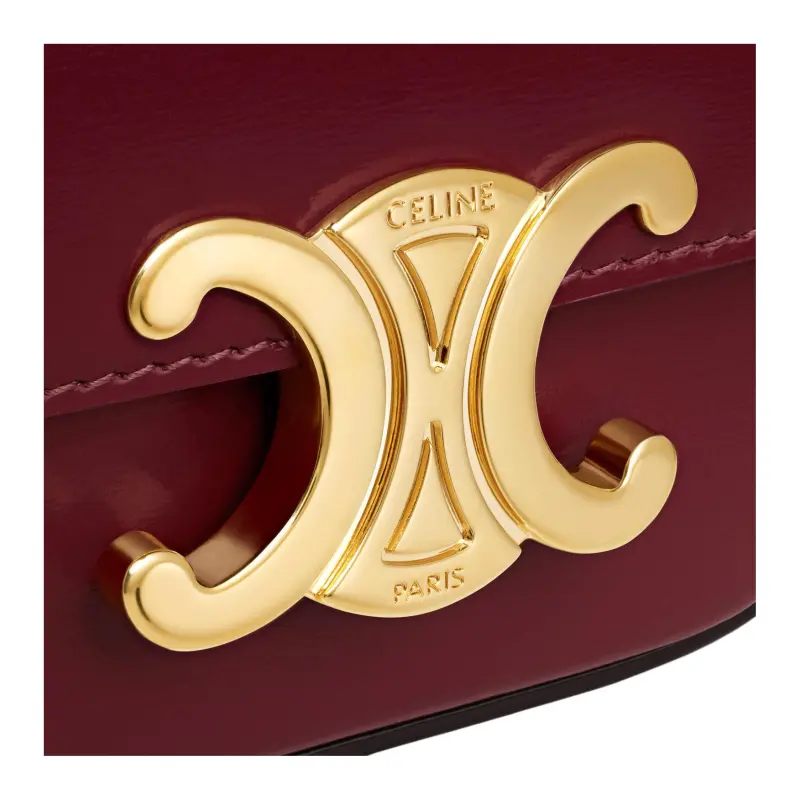 CELINE Shiny Calfskin Shoulder Bag, Crossbody Bag Mini Women's Light Burgundy-4