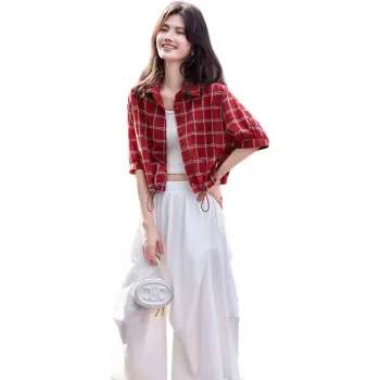 Mu Xiao Xin Shirt Women's Red Plaid