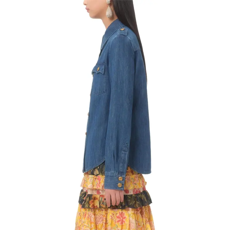 Valentino Ruffled Curved Hem Deim Shirt-4