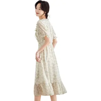 XINFEIYU Short Sleeved Dresses Women's Green Floral