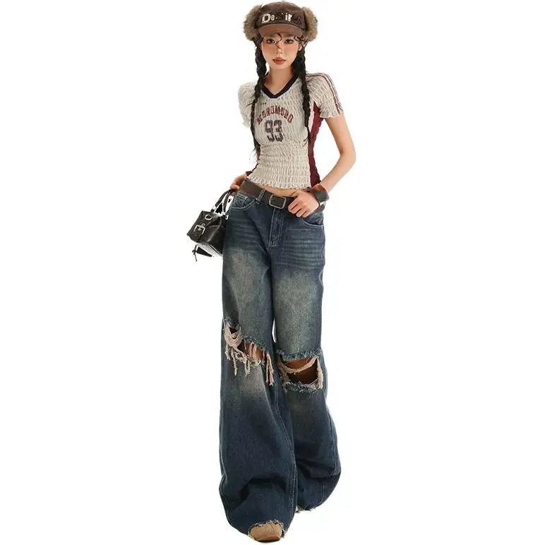 YINLEI Jeans Women's Vintage Blue-1