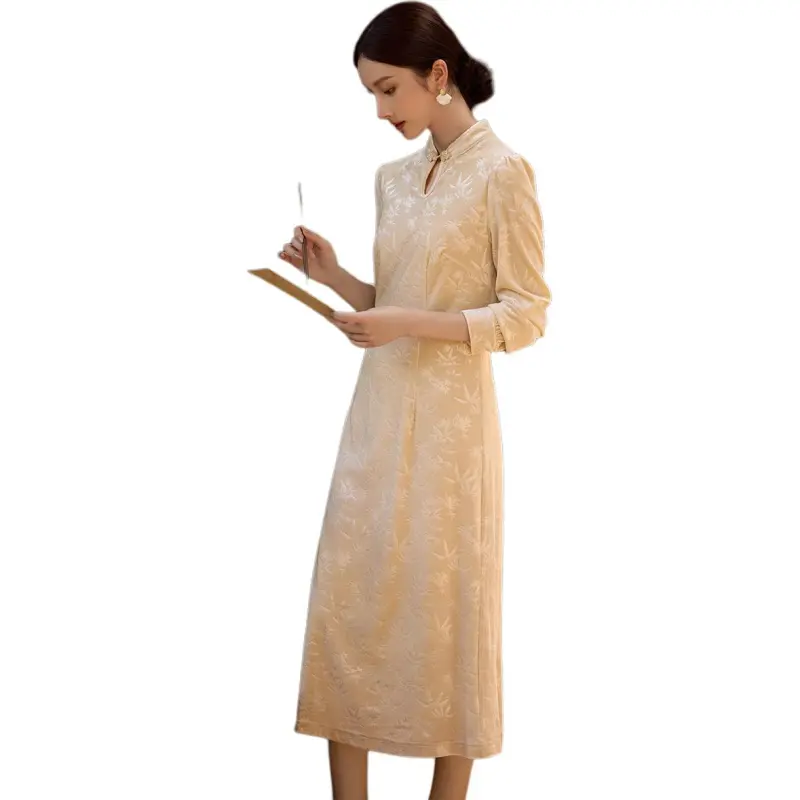 XWI Long Sleeved Dress Women's Beige Apricot-3