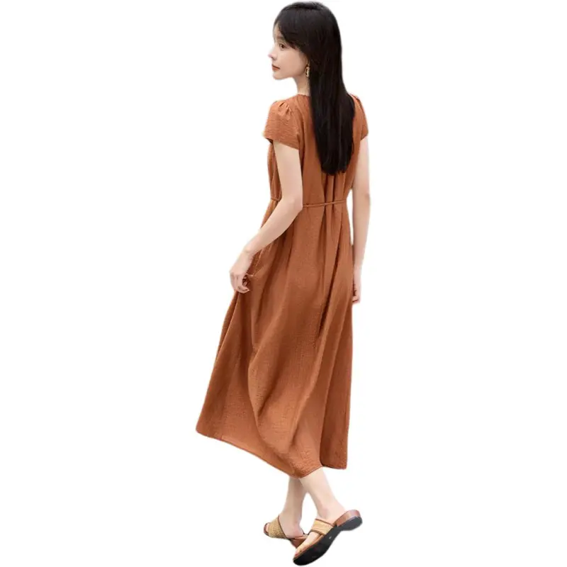 Mo Han Yi Mei Short Sleeved Dress Women's Pumpkin-5