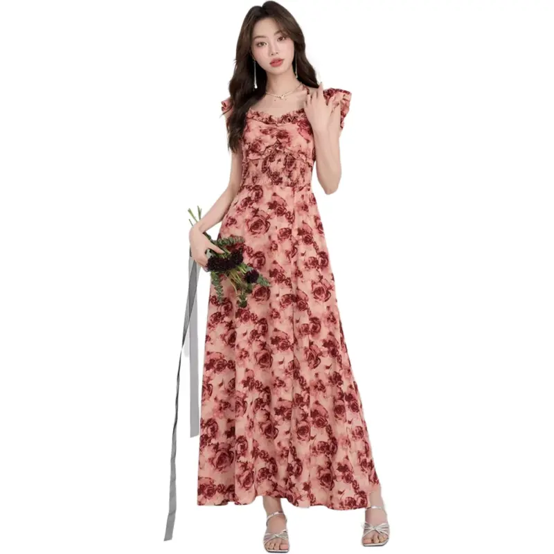 Dior Beauty Slip Dresses Women's Red Flower Color-2