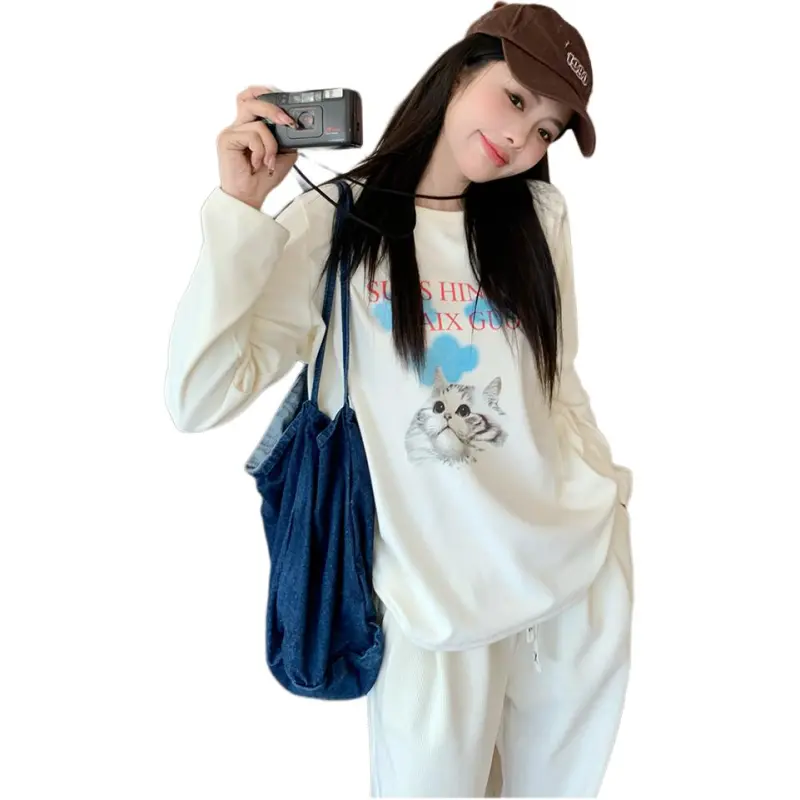 GOSO Drop Shoulder Sleeve T Shirt Women's Sky Cat-3
