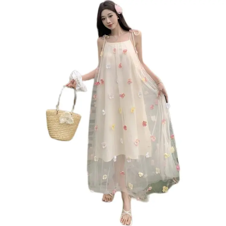Flowers In Water Slip Dress Women's Apricot-1