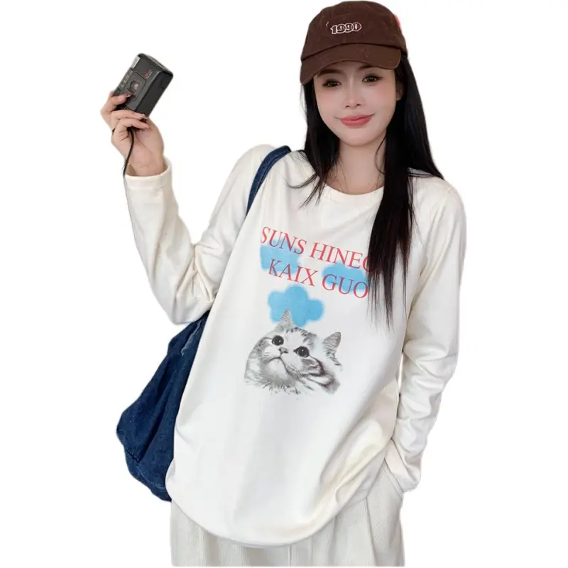 GOSO Drop Shoulder Sleeve T Shirt Women's Sky Cat-5