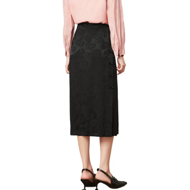 FENHONGMALI Casual Long Skirts Women's Black-1