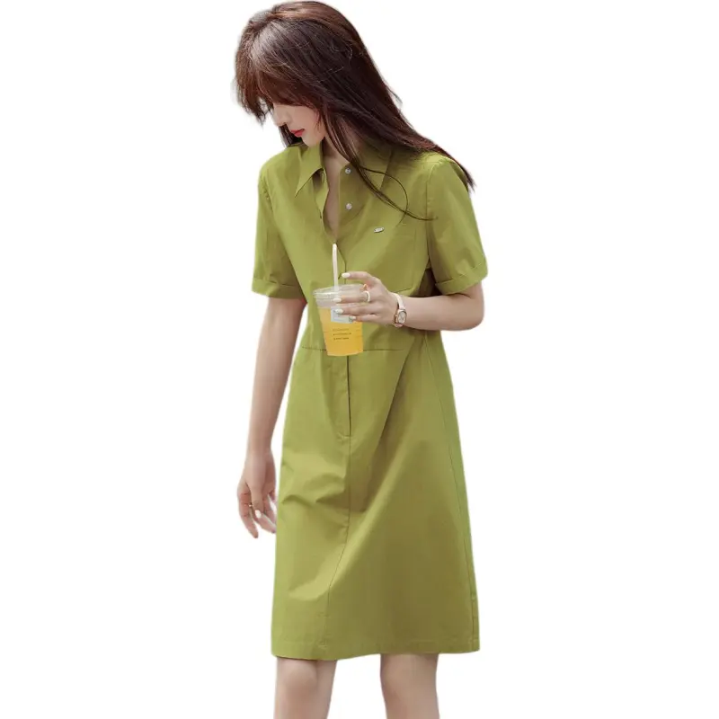 Mo Han Yi Mei Short Sleeved Dress Women's Yellow Green-2