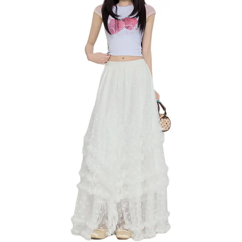 Kazakhstan Casual Long Skirt Women's White-2
