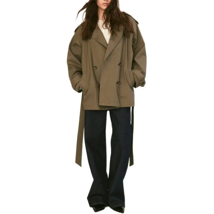 H&M Trench Coat Women's Dark Khaki Green-1